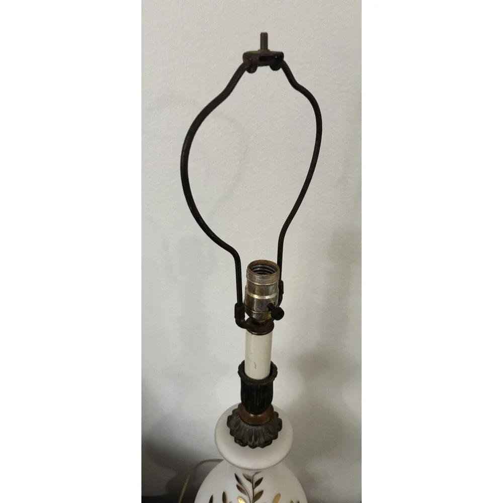 Antique West Germany Satin Glass Lamp Hand Painted Floral‎